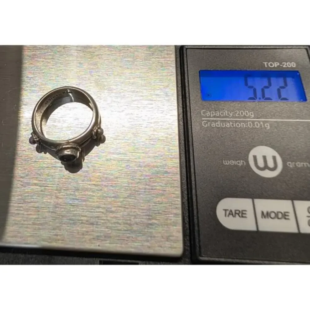 Vintage Mexico 925 Sterling Silver Hematite Ring‎ Sculptural Bypass Style 6.25